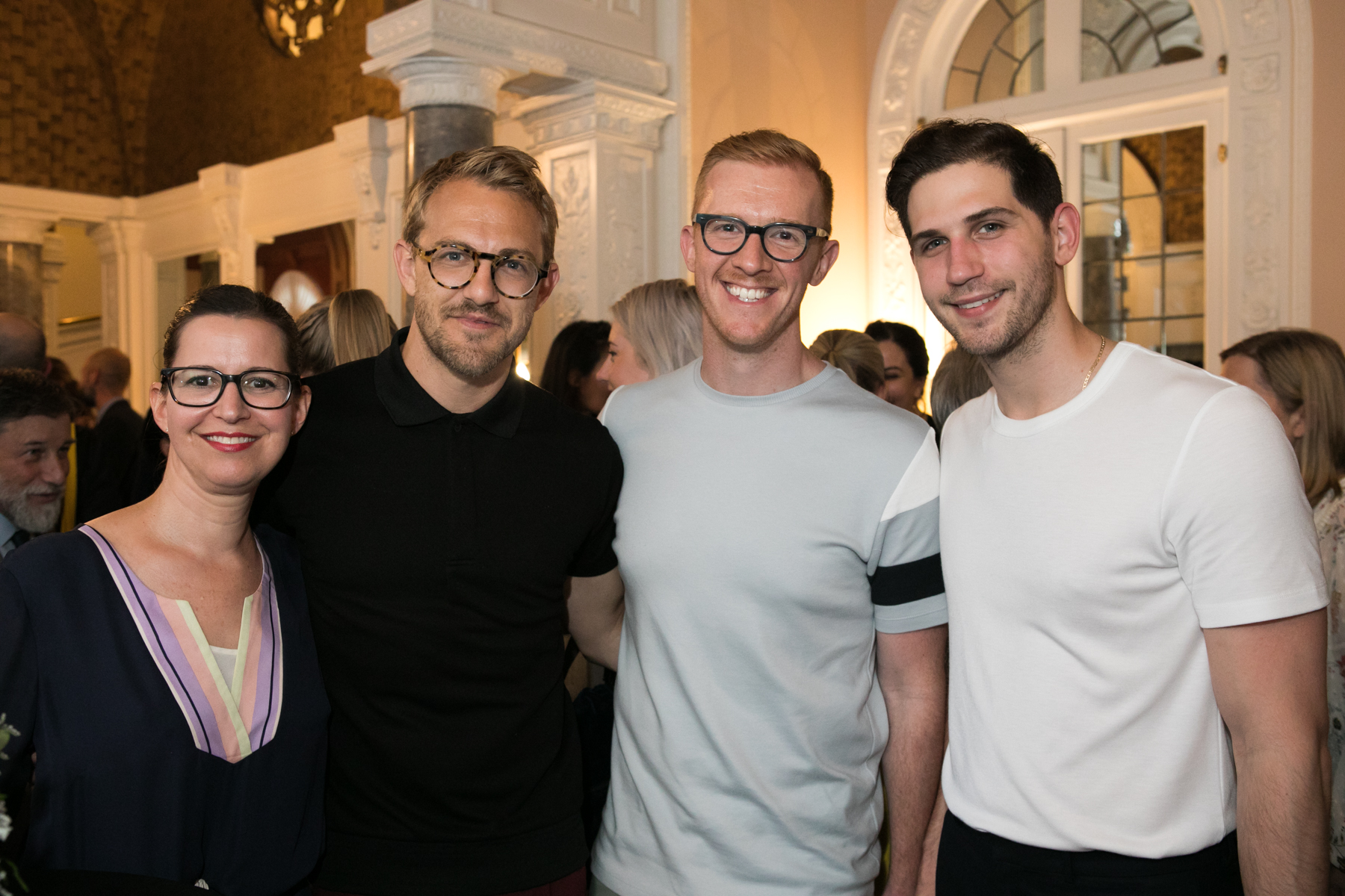 Guests at the Swedish Residence with Phaidon's Emily Takoudes, left, Patrick Janelle, Ben Mims and Chase Leger of Theory - photo by Lauren Silberman/Consulate General of Sweden in New York