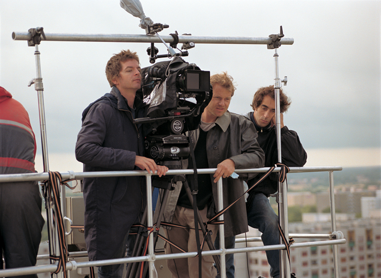 Anri Sala (left) on the set of Long Sorrow (2005), Berlin