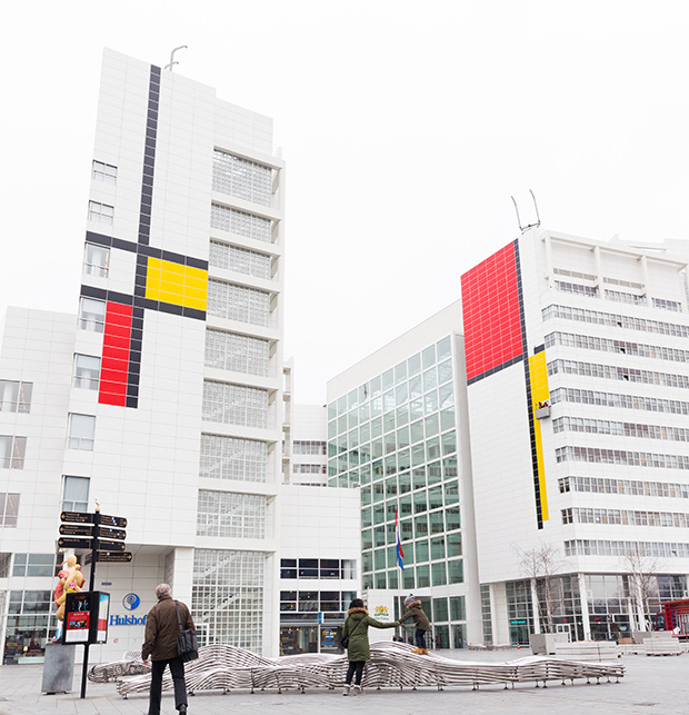 The Hague's City Hall with its new De Stijl treatment, as overseen by Studio Vollaerszwart. Image courtesy of denhaag.com