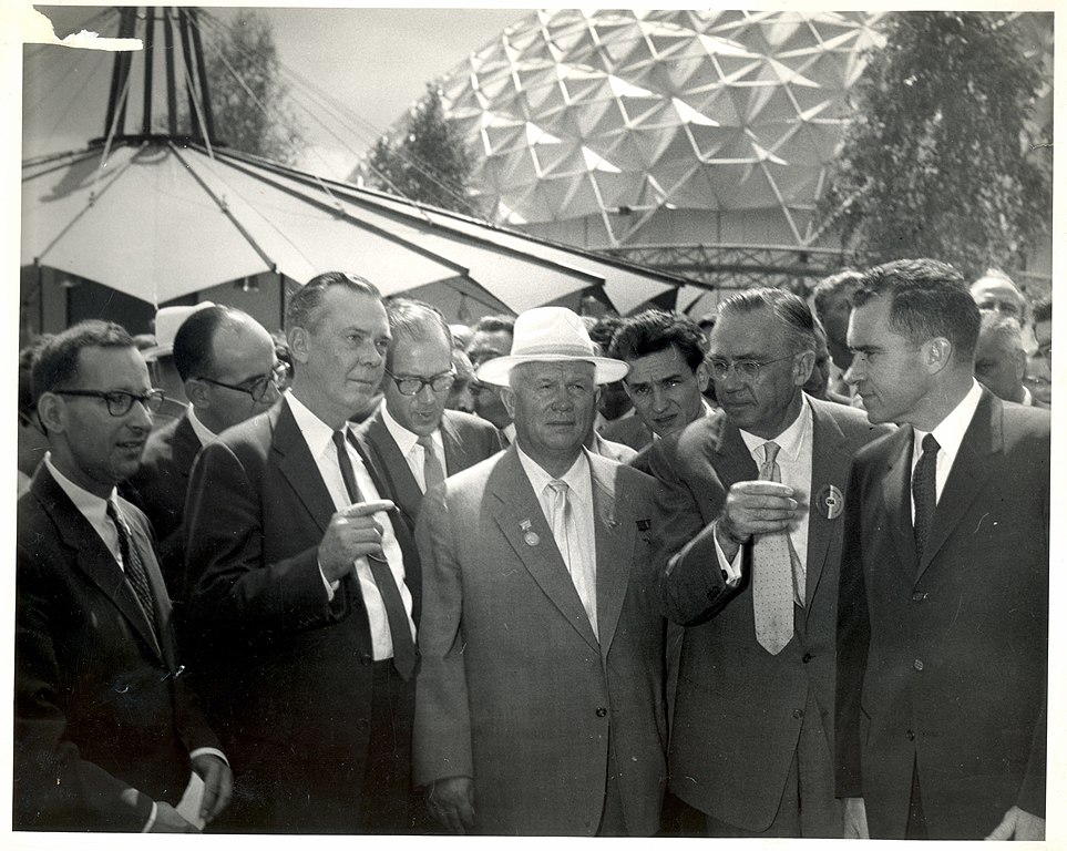 Vice President Richard Nixon and Soviet Premier Nikita Krushchev tour the American National Exhibition in Sokolniki Park, Moscow, 24, July 1959. Image courtesy of the State Department