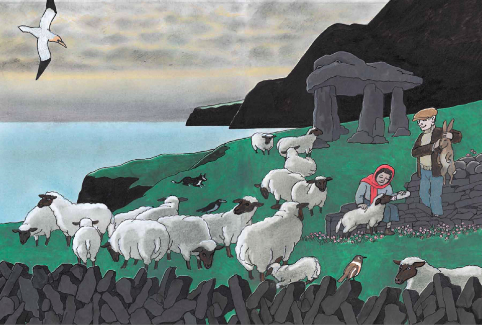 A spread from Tomi Ungerer's Fog Ireland,which is set on the West Coast of Ireland