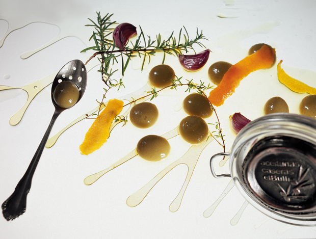 The Adriàs' famous spherical olives. As reproduced in elBulli 2005–2011
