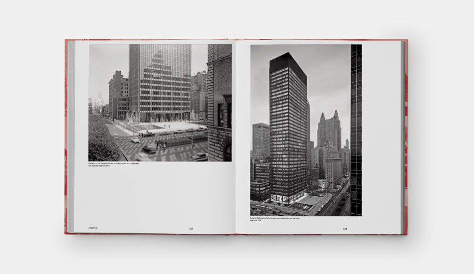 A spread from Philip Johnson: A Visual Biography, featuring the Seagram Building