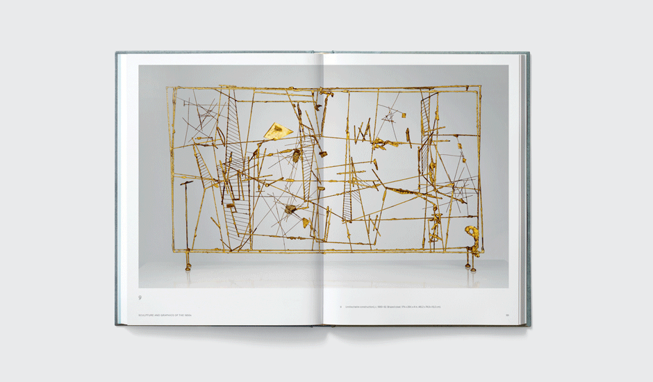 A spread from Bertoia: The Metalworker showing Untitled (wire construction), c. 1950–52. Brazed steel. 17¾ x 29½ x 4 in. (45.2 x 74.9 x 10.2 cm).