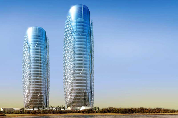 Abu Dhabi's sun sensitive twin towers  Architecture 