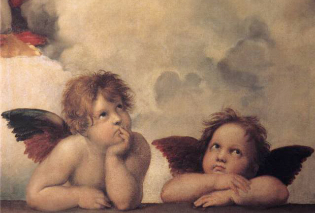 500 years old and still a kid at heart. Raffaello Sanzio Raphael, Two Cherubs (detail of the Sistine Madonna), (c.1512 -1514), Oil on panel. 265 x 196 cm. Gemäldegalerie, Germany