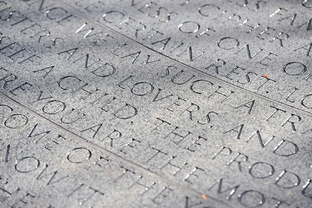 Walt Whitman's poetry in Jenny Holzer's contribution to the New York City AIDS Memorial. Photograph by Max Flatow