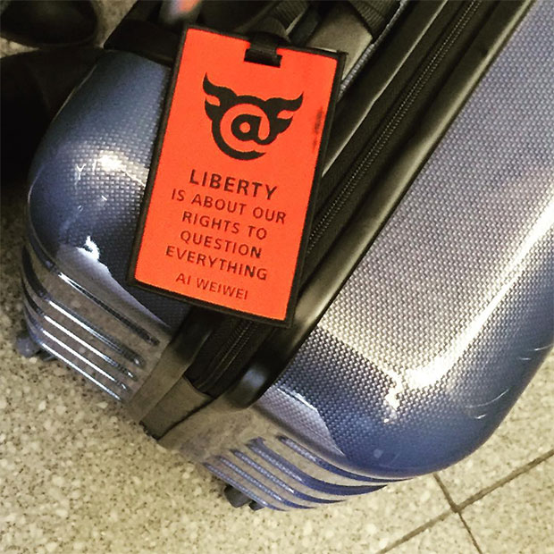 Ai's pro-freedom baggage tags, originally produced for his Alcatraz exhibition. Image courtesy of Ai Weiwei's Instagram