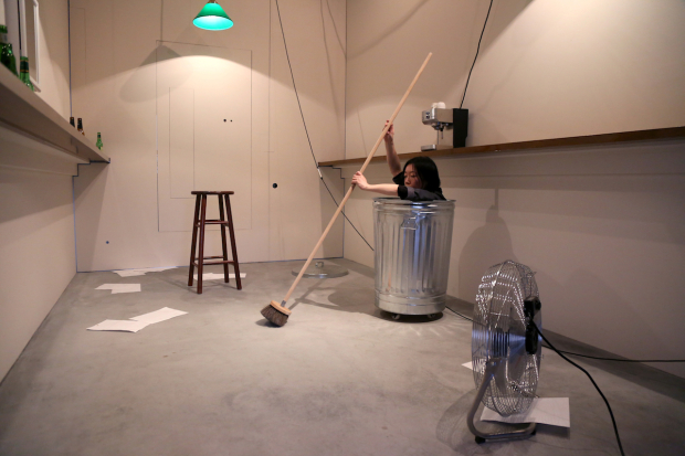 Performance view of Wrong Happy Hour, 2014. Photo by Ben Hagari. Courtesy of artist, JTT, Take Ninagawa