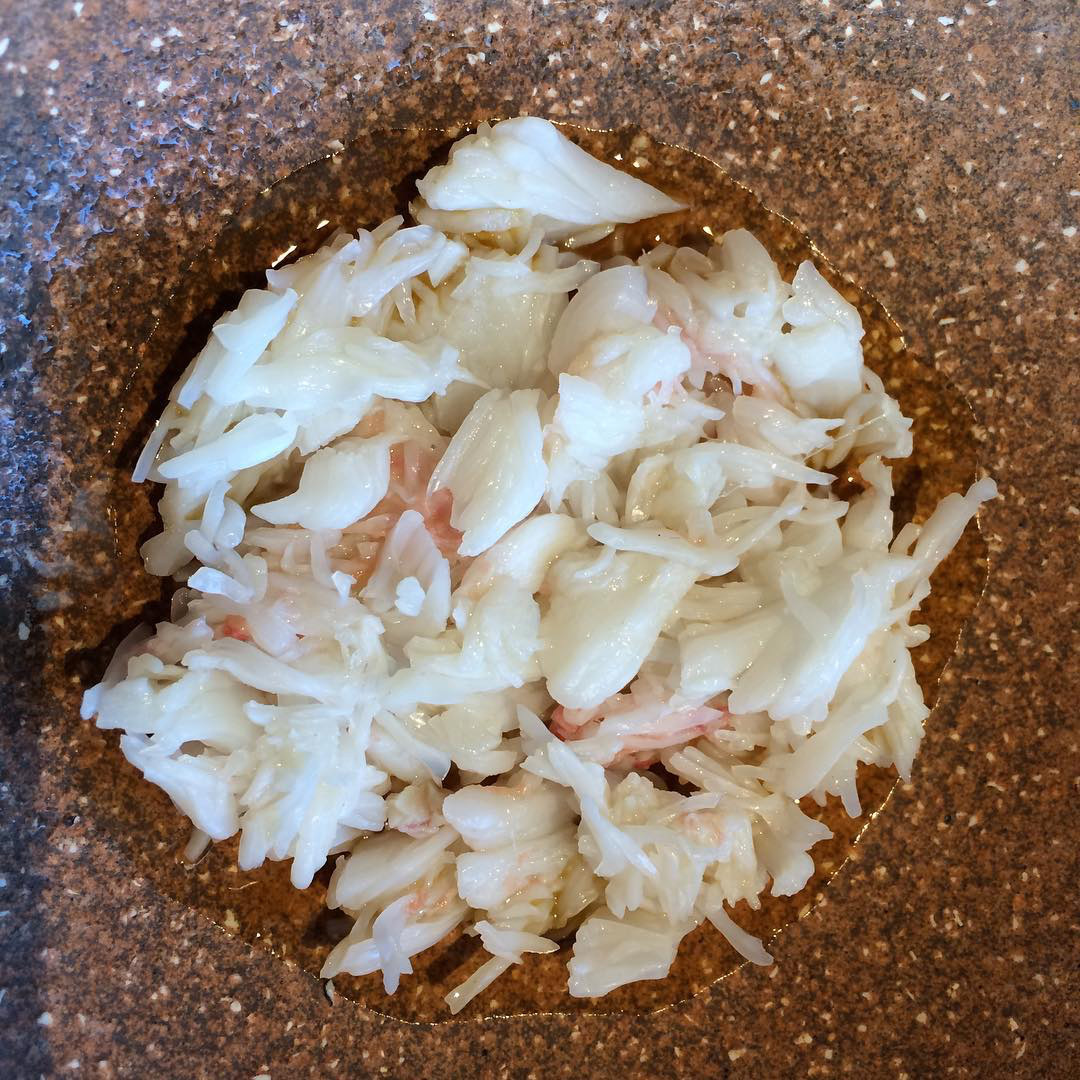 Snow crab in egg yolk cured in fermented kangaroo. Image courtesy of Roberta Muir's Instagram