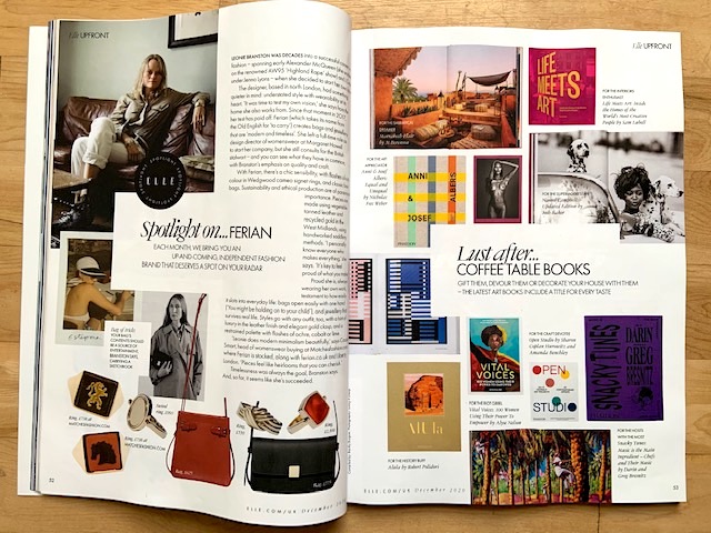 A spread from the December edition of Elle, which features Open Studio, Anni & Josef Albers, Life Meets Art and Snacky Tunes