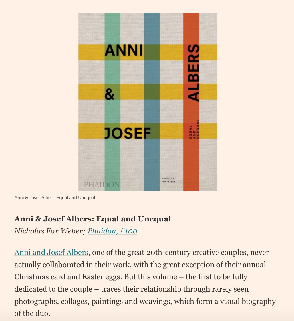 The Financial Times singles our Anni & Josef Albers for special praise