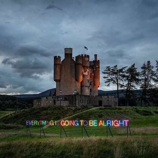 'Work No. 3435: EVERYTHING IS GOING TO BE ALRIGHT' by Martin Creed, beside Braemar Castle, close to The Fife Arms, Scotland. Image courtesy of Hauser & Wirth