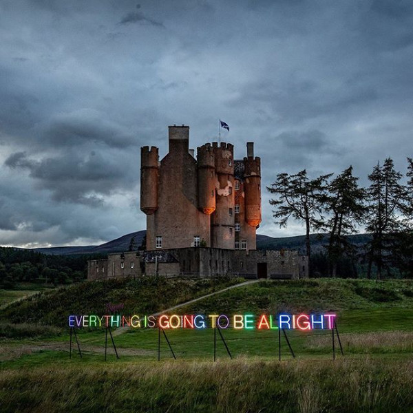 'Work No. 3435: EVERYTHING IS GOING TO BE ALRIGHT' by Martin Creed, beside Braemar Castle, close to The Fife Arms, Scotland. Image courtesy of Hauser & Wirth