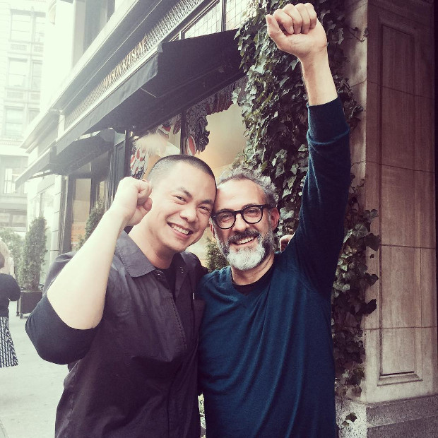 André Chiang and fellow chef Massimo Bottura after the World's 50 Best Restaurants awards in New York, June 2016