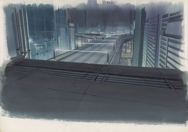 Background for Ghost in the Shell (1995), Shot No. 509 Gouache on paper and acrylic on transparent folio 270 x 380 mm Illustrator: Hiromasa Ogura© 1995 Shirow Masamune / Kodansha ∙ Bandai Visual ∙ Manga Entertainment Ltd. Image courtesy of the Museum for Architectural Drawing