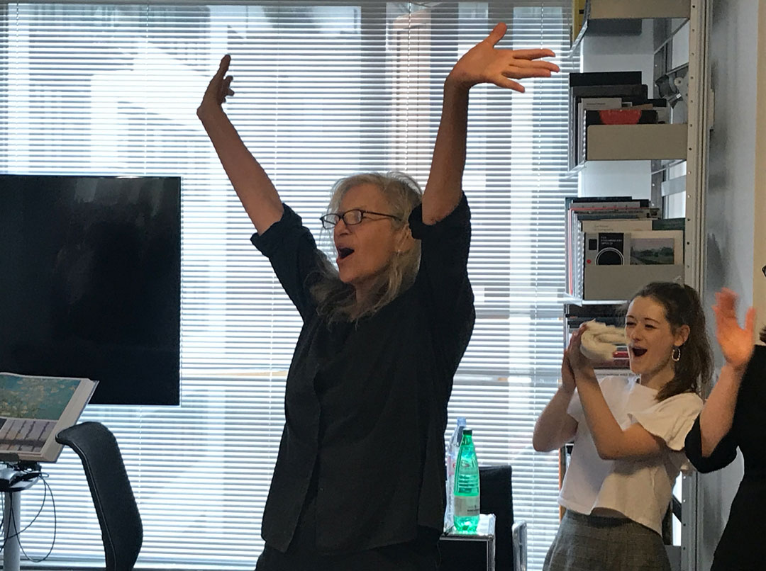 Annie finishes a marathon signing session in the Phaidon boardroom