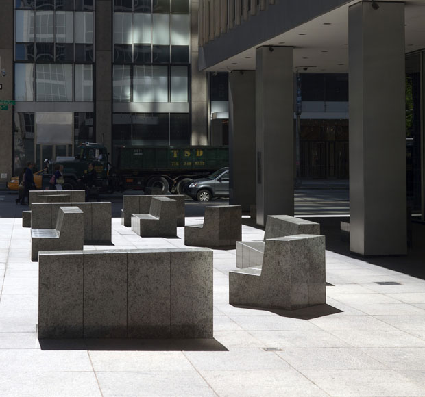 Urban Plaza North 1985 Chairs and settees in granite - Scott Burton