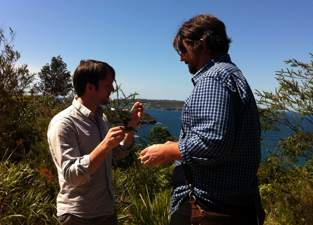 René foraging with Mike Eggert, local chef and foraging expert in Sydney, Australia
