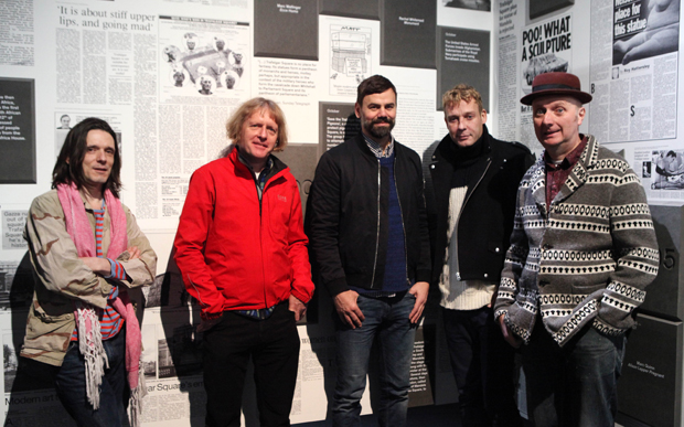 Jeremy Deller, Grayson Perry, Ingar Dragset, Michael Elmgreen and Bob & Roberta Smith (left to right) at the opening of Fourth Plinth: Contemporary Monument Photo: James O’Jenkins