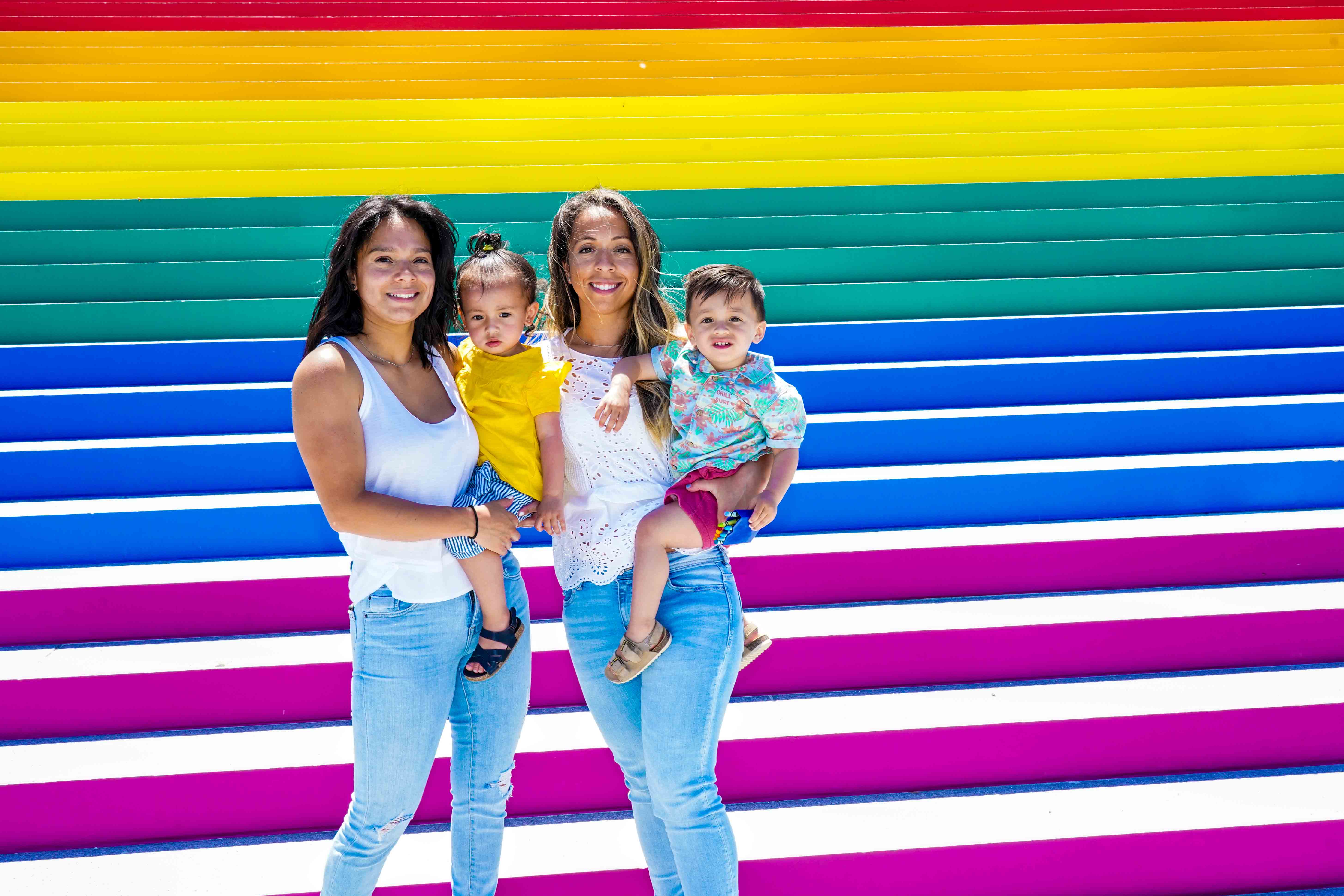 The Pride flag on the steps at the Four Freedoms Park. Photograph by Nick Reid