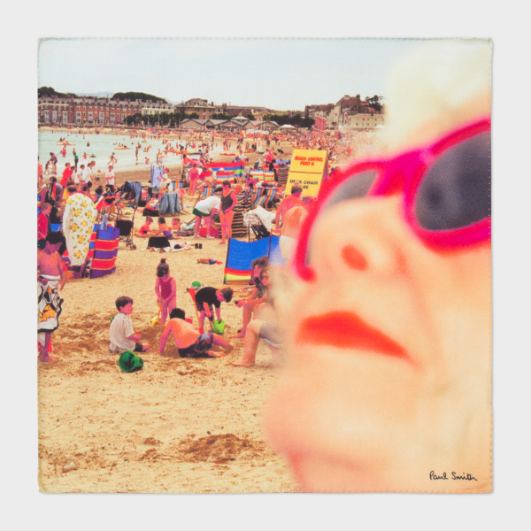 Men's Martin Parr 'Beach' Photo-Print Silk Pocket Square by Paul Smith. Image courtesy of PaulSmith.com