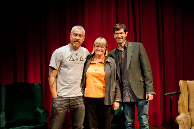 Alex Atala, Coi's Daniel Patterson with the Cookbook Store's Alison Fryer at last night's talk and book signing event at the George Ignatieff Theater in Toronto - photo courtesy InkedKennyPhotography