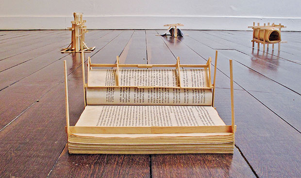 Scaffolding 2011, installation of 15 structures made with books and wood - Tony Cruz Pabon