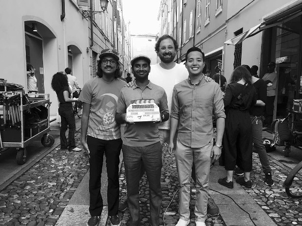 Aziz and co filming in Italy earlier this year. Image courtesy of Aziz Ansari's Instagram