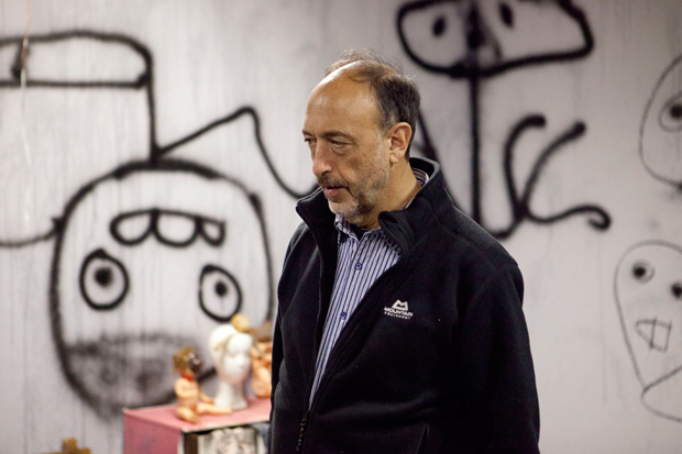 Roger Ballen pictured installing a show at MoNA in Hobart