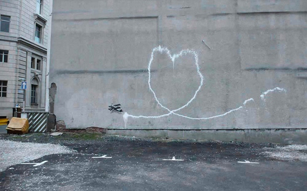 Banksy's biplane love heart, Rumford Street car park, Liverpool 2011