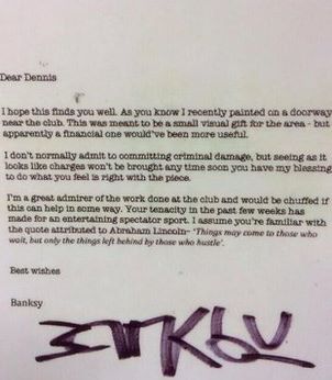 The full text of Banksy's letter