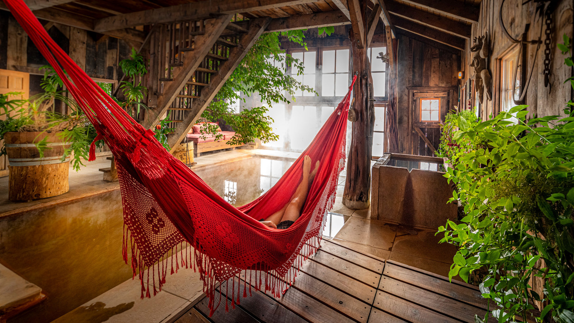 The sheltered bath house at Dunton Hot Springs, Colorado, USA