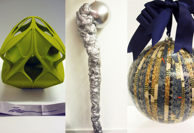 From left: Zaha Hadid's Christmas bauble; Matthew Collishaw's Christmas bauble; Gwyneth Paltrow's Christmas bauble