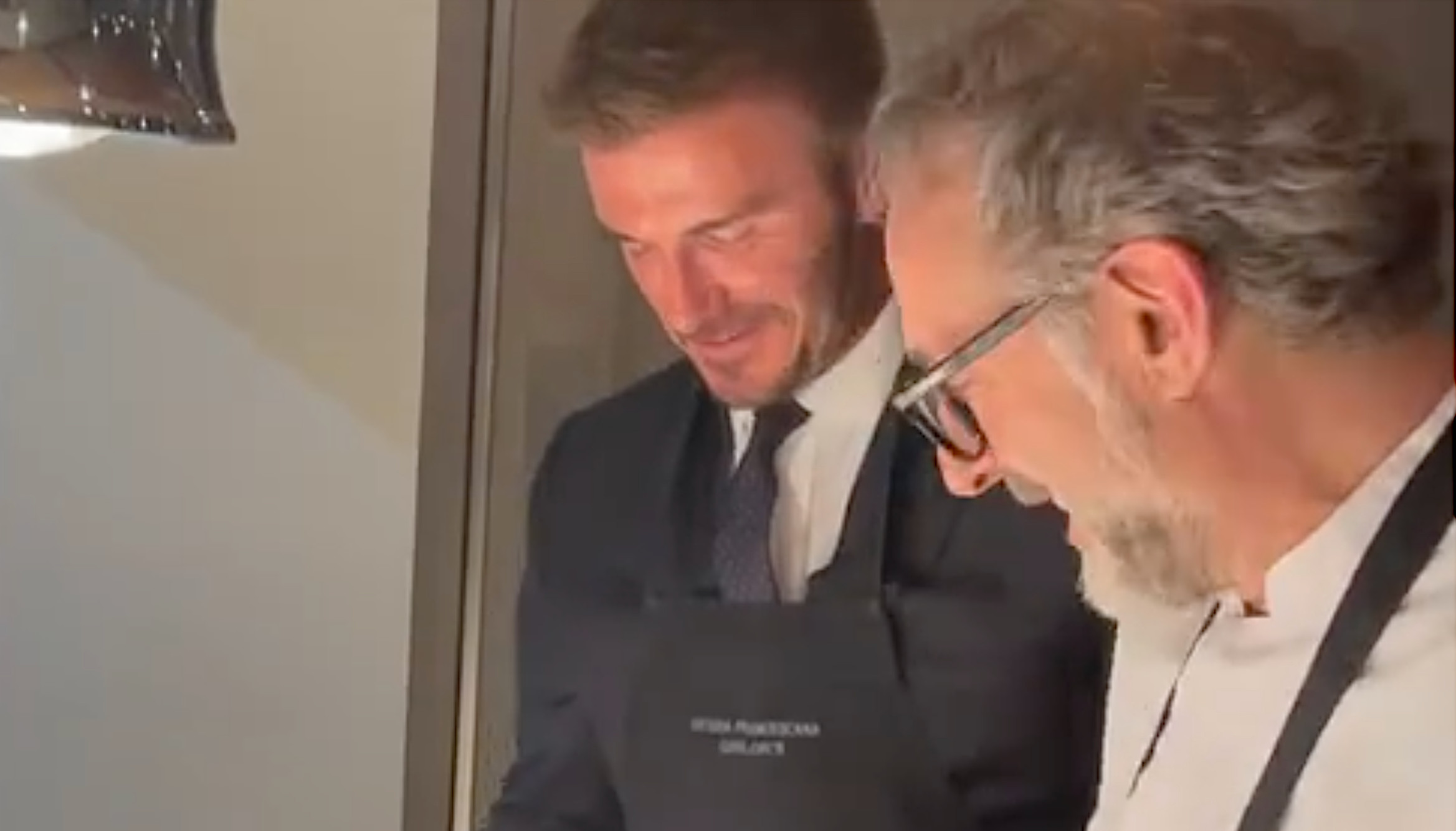 Bottura and Beckham plating up together. A still from David Beckham's Instagram video