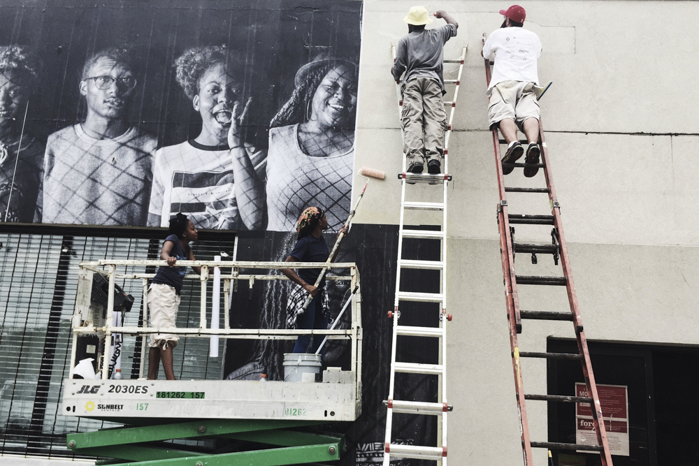 Morgan State University’s Inside Out project, #BlackLivesMatter, at 1400 Greenmount Ave, Baltimore. Photography by Kelli Williams and Christopher Metzger