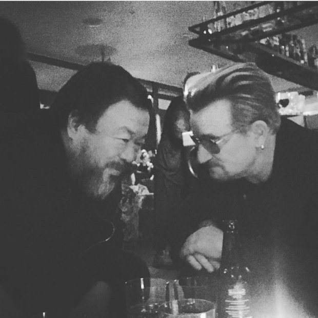 Ai Weiwei and Bono in Berlin, September 2015. From Ai Weiwei's Instagram