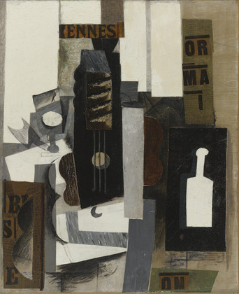 Glass, Guitar, and Bottle (1913) by Pablo Picasso