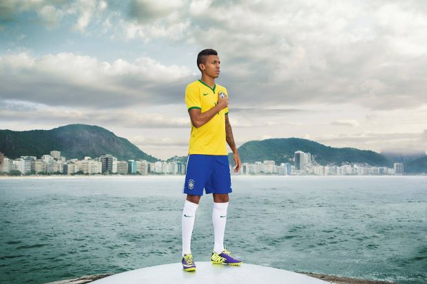 Luiz Gustav models Nike's new Brazil kit
