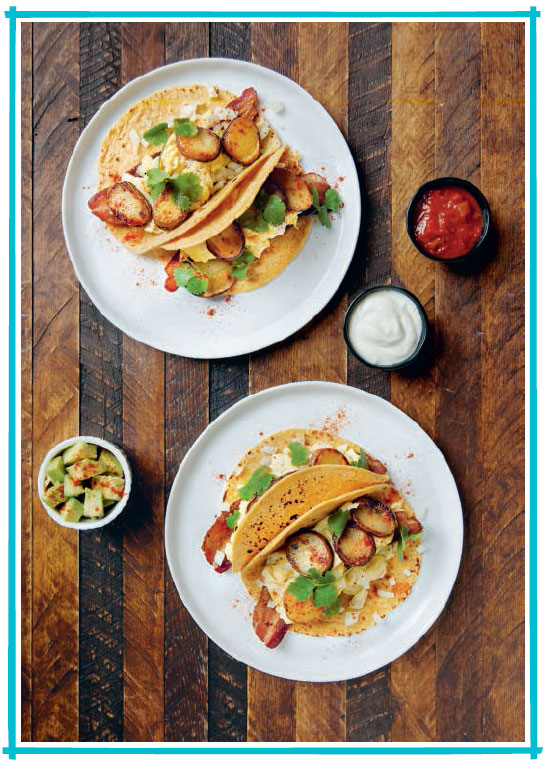 Potato, egg, and bacon breakfast tacos, from United Tastes of America