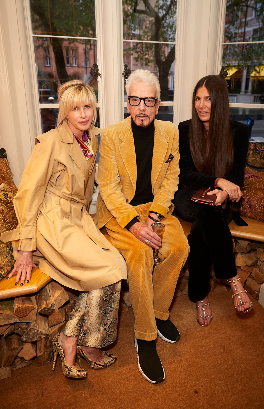 Brooke Metcalfe, Nicky Haslam and Elizabeth Saltzman at the Interiors launch at MATCHESFASHION.COM in London