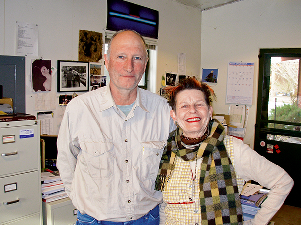Bruce Nauman with Juliet Myers, his studio manager. Photo by Peter Plagens