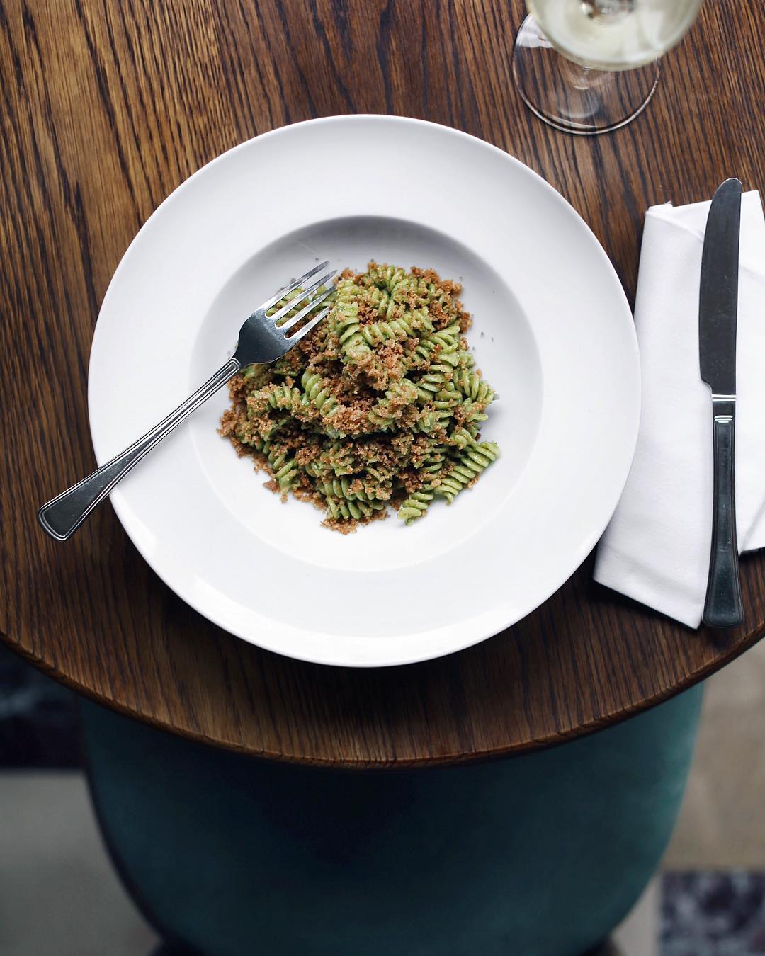 Massimo Bottura’s Fusilli with Breadcrumb Pesto. Image courtesy of Cafe Monico's Instagram