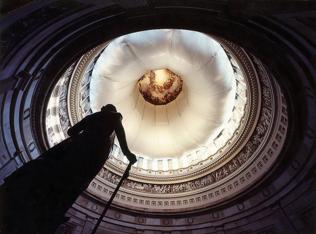 The interior of the Dome of the Capitol, shrouded in 1999, while lead paint was removed from its walls