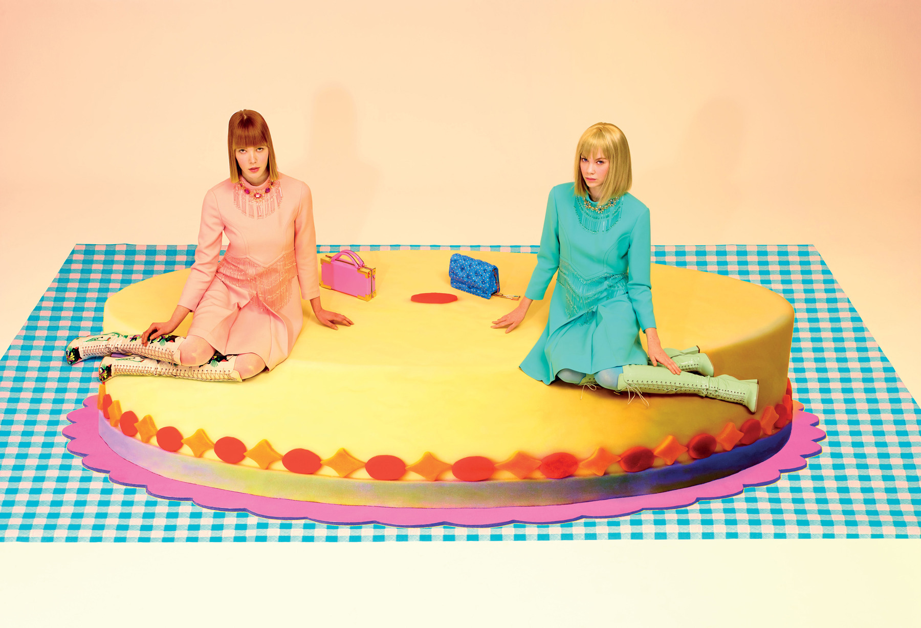 Dresses and boots, Miu Miu. Shot by Maurizio Cattelan and Pierpaolo Ferrari for New York Magazine