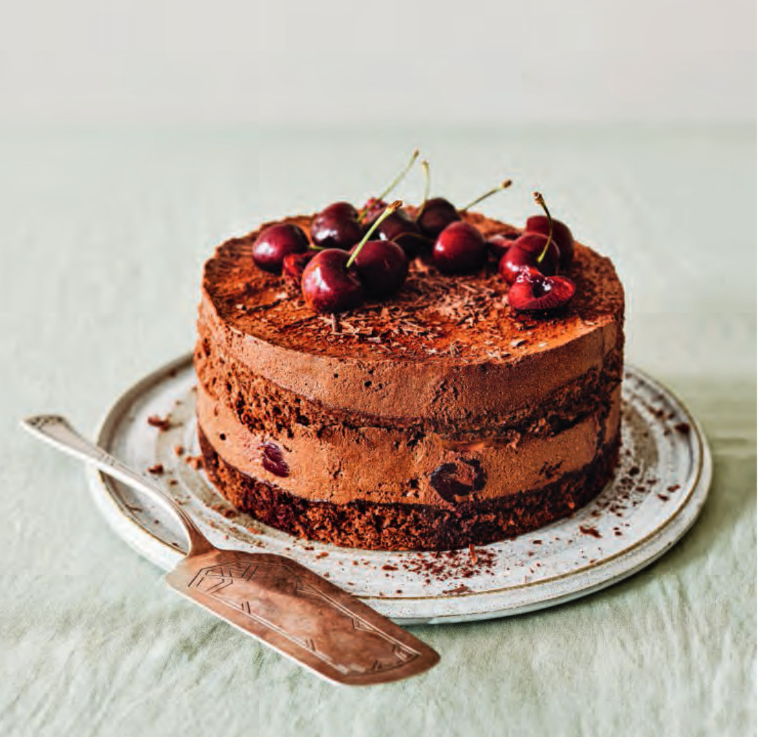 Chocolate cake with cherries in barolo chinato