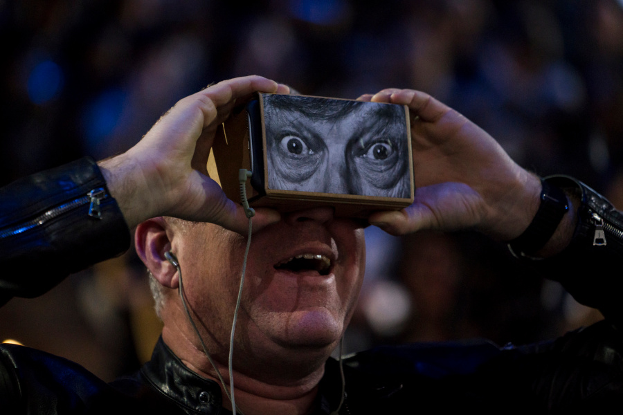 JR's eye prints on a Google Cardboard viewer. Image courtesy of Bret Hartman / TED