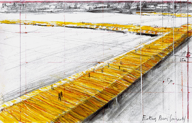 Drawing for The Floating Piers by Christo  © 2014 Christo 