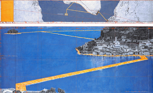 Drawing for The Floating Piers by Christo  © 2014 Christo 