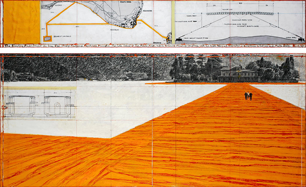 Drawing for The Floating Piers by Christo  © 2014 Christo 